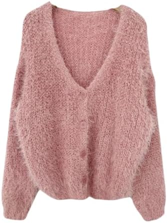 Lady Winter Angora Cashmere Blend Loose Warm Sweater, Solid Color