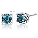 Peora London Blue Topaz Stud Earrings 925 Sterling Silver, Solitaire Scroll Gallery, Natural Gemstone, 2 Carats Total, Round Shape 6mm, Friction Backs, December Birthstone Earrings, Blue Studs