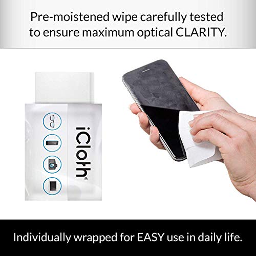 iCloth Lens and Screen Cleaner Pro-Grade Individually Wrapped Wet Wipes, Wipes for Cleaning Small Electronic Devices Like Smartphones and Tablets, Box of 30