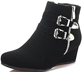 Dream Pairs New Women's GHILE Fashion Double Buckle Side Zipper Platform Wedge Heel Shoes Booties
