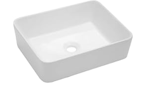Kichae Bathroom Vessel Sink Rectangle - 19x15 Inch White Modern Bathroom Sinks Rectangular Above Counter Porcelain Ceramic Vessel Vanity Sink Art Basin