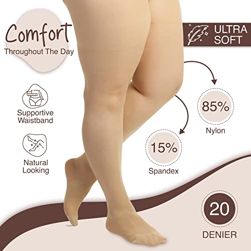 Plus Size Pantyhose For Women Soft Sheer Queen Tights 2 Pairs (7X, Nude