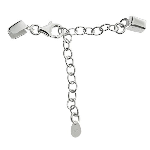 925 Sterling Silver Leather Cord Crimp End Cap Necklace Lobster Clasp Connector With 2" Chain Extender