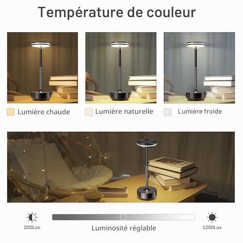 Hapfish Wireless LED Table Lamp, 5000mAh 2 PCS Bedside Lamp with USB Rechargeable Battery, Powerful Battery Desk Lamp, 3 Color Temperatures, for Indoor/Outdoor Restaurant, IP54