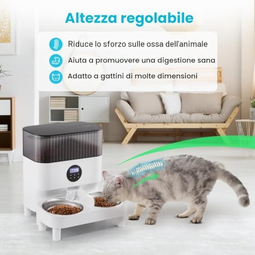 Mangiatoia automatica per due gatti, cibo intelligente per gatti automatico, promemoria vocale, fino a 80 porzioni e 4 pasti al giorno per gatto e cane, bianco 5L
