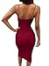 TOB Women's Sexy Spaghetti Backless Bodycon Lace up Front Club Dress Wine Red