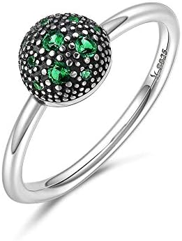 YJIUJIU Personalized S925 Sterling Silver Ring, Fashion Lady Inlaid Green Gemstone Ring, Fresh Feeling,7 [Energy Class A]