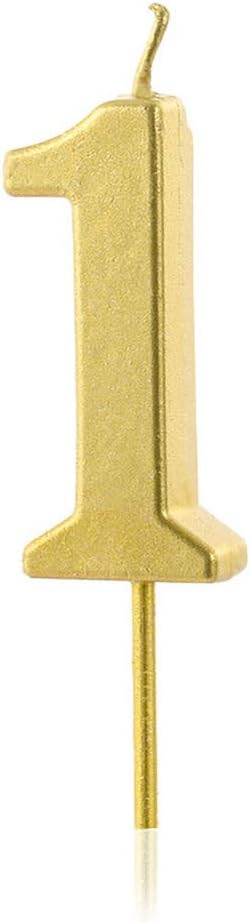 ZERIRA Gold Glitter Brithday Candles Number 1 Cake Topper Decoration Candle for Party Wedding Anniversary Kids Adults (Golden 1)
