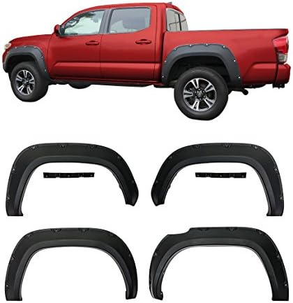 Galaxy Auto Fender Flares for 2016-21 Toyota Tacoma - Pocket Riveted Style in Paintable Smooth Matte Black - 4 Piece Set