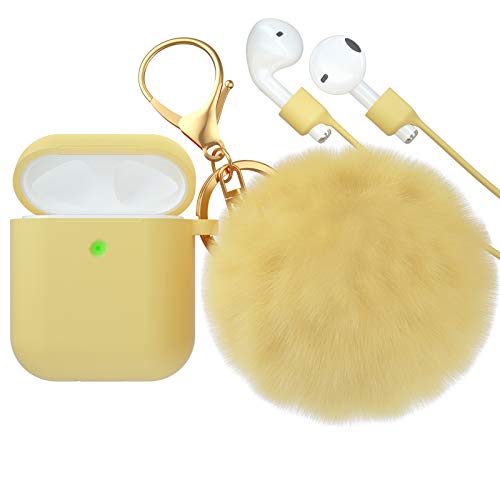 ایگرد | قیمت و خرید CTYBB for Airpod Case,Silicone Airpods Case Cover with  Fur Ball Keychain Compatible with Apple Airpods 2/1 (Front LED Visible)  Yellow