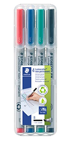 Staedtler 312WP4 Lumocolor Non-permanent Pen Broad 1.0/2.5 mm Line - Assorted Colours, Pack of 4