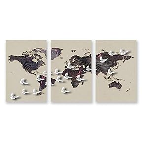 3 Panel Canvas Wall Art World Map Pictures Home Wall Decorations for Bedroom Living Room Paintings Canvas Prints Framed - 16"x24" x 3 Panels