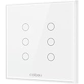 Interruptor Inteligente Wi-Fi 2,4 GHz 6 Teclas, Painel de Vidro Temperado, Controle por App e Voz (Alexa/Google), Temporizado