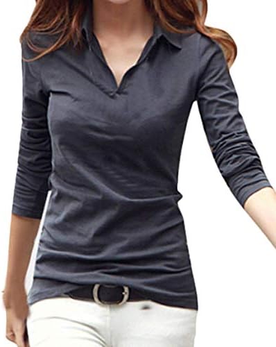 Smartprix Womens Cotton Long Sleeve t Shirts Solid Color Casual V Neck Polo T Shirt Tops