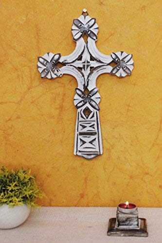 The StoreKing Wooden Decorative Wall Cross French Handmade Plaque Religious Altar Cross Home Living Room Home Decor (Design7)