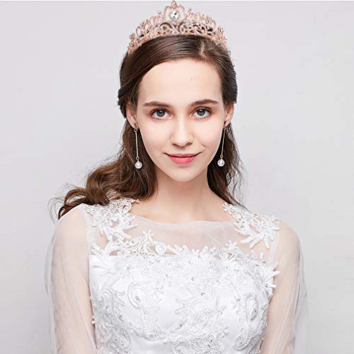 Didder Rose Gold Crystal Tiara Crown Headband Princess Elegant Crown with combs for Women Girls Bridal Wedding Prom Birthday Party