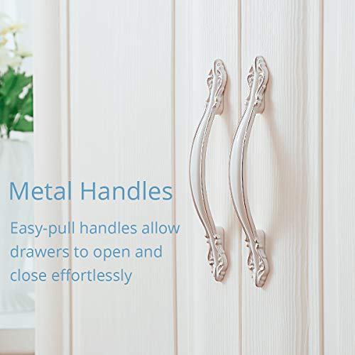 Nafenai Armoire Wardrobe Closet, 2-Door Cabinet Armoire with Drawers and Clothing Hanging Rod in White - Thumbnail 5