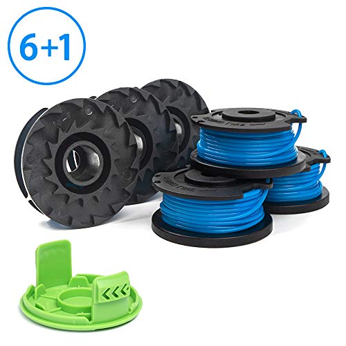 X Home Weed Eater Spools Compatible with Greenworks 21332 21342 24 Volt 40V 80V String Trimmer Replacement, 3411546A-6 Cap Covers Parts, Edger Spool 16ft 0.065 inch 29252 (6 spools, 1 Cap)