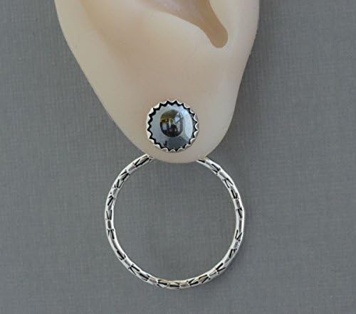 Sterling silver hoop ear jackets gray stone studs double two sided earrings