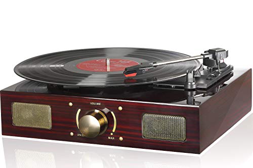 LuguLake Vinyl Record Player, Turntable with Stereo 3-Speed, Record Player, and RCA Output, Vintage Phonograph with Retro Wooden Finish (Piano Baking Varnish)