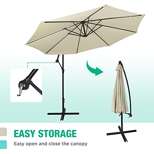 HAUSHOF 10FT Patio Umbrella, Outdoor Offset Hanging Cantilever Umbrella, Waterproof & UV Protection, Easy Assembly and Quick Tilt Adjustment, For Garden, Seaside, Pool, Yard