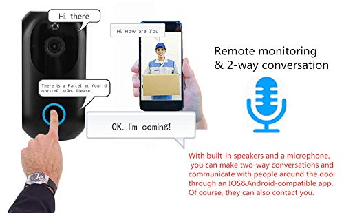 UPEOR Video Doorbell with HD Video,SD Card & Batteries Pre-Installed with PIR Motion Detection,Night Vision Two-Way Talk and Real-time Video App Control for iOS & Android(Include Batteries & SD Card)