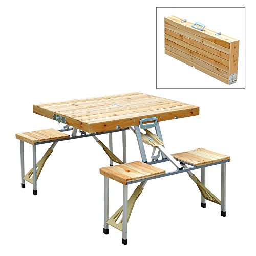 Contemporary Wooden Portable Folding Table Set 4 Seats Outdoor Picnic Furniture With Ebook