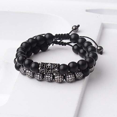 Florance jones Luxury Micro Pave CZ Ball Gold Crown Braided Copper Bead Couple Bracelets Gift | Model BRCLT - 4485 |
