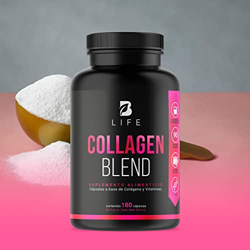 Péptidos de Colágeno Hidrolizado 200 Cápsulas | Potenciado con Biotina y Vitamina C para Piel, Cabello y Uñas | Collagen Blend B Life.