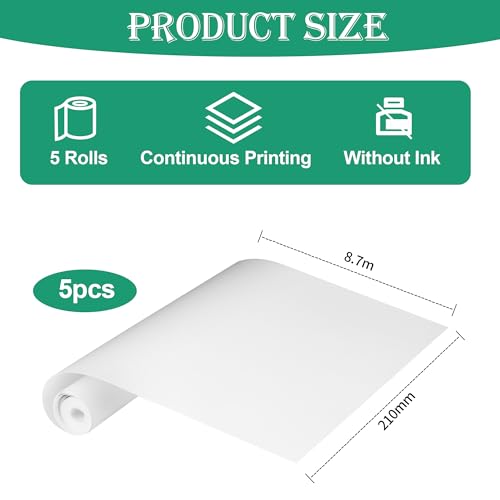 (5 Rolls) A4 Thermal Printer Paper (Approximately 116 Sheets), Folding Thermal Paper, Compatible with Most Thermal Printers, BPA-Free, Suitable for Documents, Websites and Photos