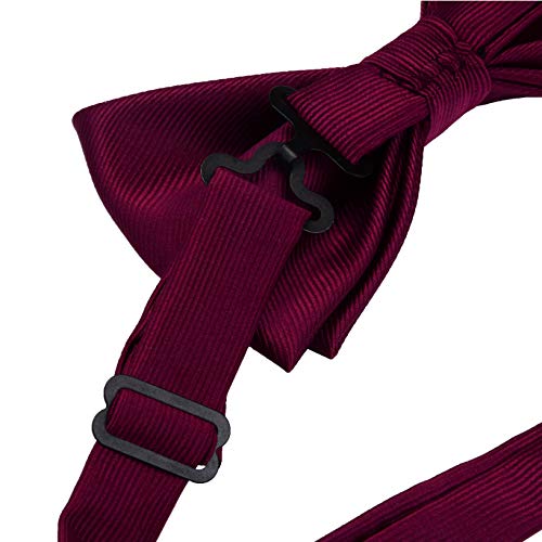 Burgundy Bow Tie Pre-tied Adjustable Wine Red Bow Ties and Pocket Square Cufflink Sets (0577-06) - Thumbnail 4