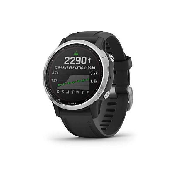 Garmin Fēnix 6S Solar, Solar-powered Multisport GPS Watch, Advanced Training Features and Data, Silver with Black Band