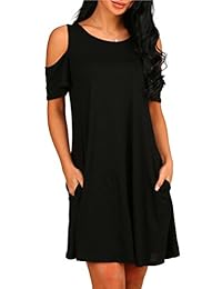 Haomeili Vestido de dama hombros abiertos con bolsillos casual drapeado