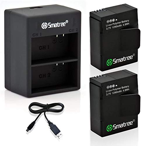 Smatree Batteries with Dual Charger Compatible for GoPro Hero 3/GoPro AHDBT-201/AHDBT-301/AHDBT-302 (2 x 1290mAH Batteries with Dual Charger)