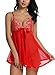 Avidlove Christmas Lingerie Women Lace Babydoll Mesh Chemise Sheer Sleepwear Mini Teddy Red L