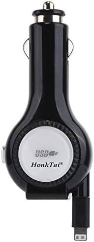 HonkTai® Tangle-free Lightning Retractable Cable Vehicle USB Car Charger For Apple iPhone 6s iPhone 6s Plus iPhone 6 Plus iPhone 5 5c 5s iPad Air 2 iPod Touch 5 (Black)