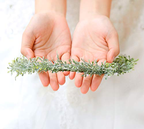 Campsis Wedding Crown Green Wreath Garland with Ribbon Bridal Hair Wreath Halo for Women and Girls