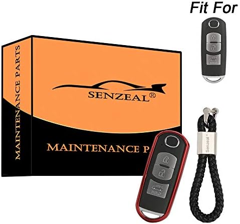 SENZEAL TPU Car Key Cover with Braided Key Rings Key Protection for Mazda 2/3/5/6/CX-3/CX-5/CX-7/CX-9/MX-5 Miata Red