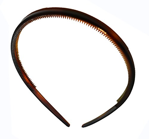 Parcelona French Thin Set of 2 Tortoise Shell Brown and Black Comb Hair Headbands with Inner Teeth Nibs