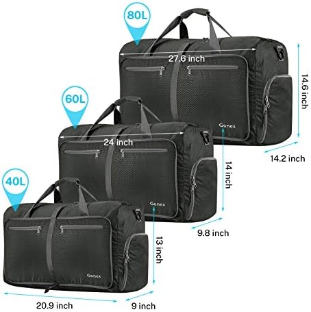 Gonex 60L 80L 40L Packable Travel Weekender Duffle Bag, Water & Tear Resistant Foldable Duffel Bags for Luggage Gym Sports Camping Travelling Cycling Storage Shopping 2 Gonex 60L 80L 40L Packable Travel Weekender Duffle Bag, Water & Tear Resistant Foldable Duffel Bags for Luggage Gym Sports Camping Travelling Cycling Storage Shopping