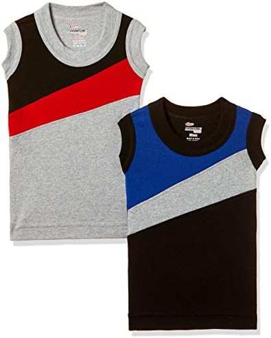 RUPA FRONTLINEColour Block Sleeveless Gym Vest for Boys, 100% Cotton Material, Round Neck, Pack of 2