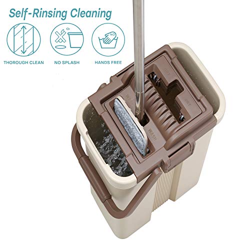 oshang Flat Squeeze Mop and Bucket - Hand-Free Wringing Floor Cleaning Mop - 2 Types Washable & Reusable Microfiber Mop Clothes/Pads Included - Wet or Dry Usage on Hardwood, Laminate, Tile