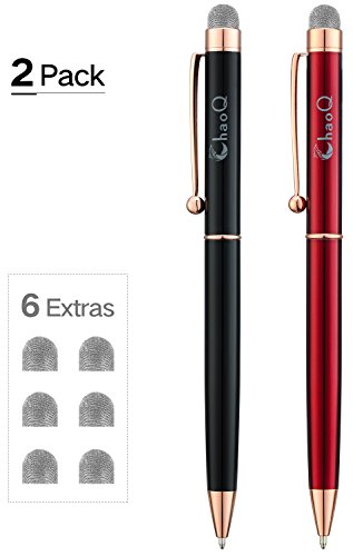 Stylus Pens, CHAOQ Metal Rose Gold Clip Black Red Stylus [2 Pack] for Touch Screens Devices Black Ink Ballpoint Pen & Mesh Fiber Stylus for iPad, iPhone, Tablets + 6 Extra Replaceable Mesh Fiber Tips - Thumbnail 5