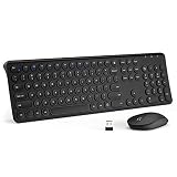 iClever Wireless Keyboard and Mouse Combo - 2.4G Portable Wireless Keyboard Mouse, Rechargeable Battery Ergonomic Design Full Size Slim Aluminum Round Keycaps for Windows Laptop, Black