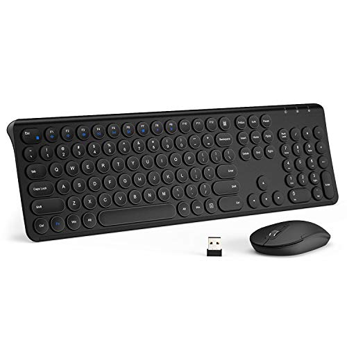 iClever Wireless Keyboard and Mouse Combo - 2.4G Portable Wireless Keyboard Mouse, Rechargeable Battery Ergonomic Design Full Size Slim Aluminum Round Keycaps for Windows Laptop, Black