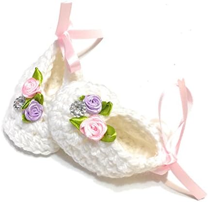 MiC Crafts Handmade Crochet Baby Shoes Preemie/Newborn White MaryJane (#3)