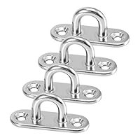 BESTOMZ 4 Pcs Stainless Steel Oblong Pad Eye Plate Staple Ring Hook Loop U-shaped Design Screws Mount Hook Hanger