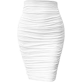 YMDUCH Women's Sexy Ruched Bodycon Elasticity Tight Casual Club Pencil Skirt