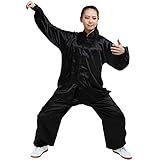 Itopfox Unisex Silk Kung Fu Tai Chi Uniform Breathable Morning Exercise Black XL