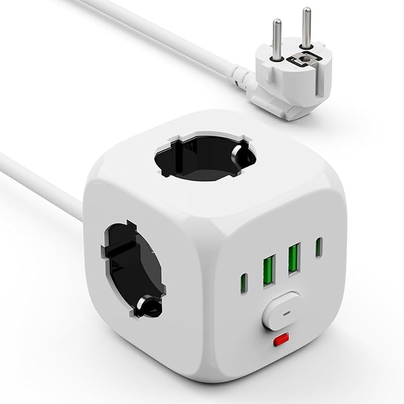 Ciabatta Elettrica Multipresa con USB,Multipresa Cubo a 3 Prese Schuko
